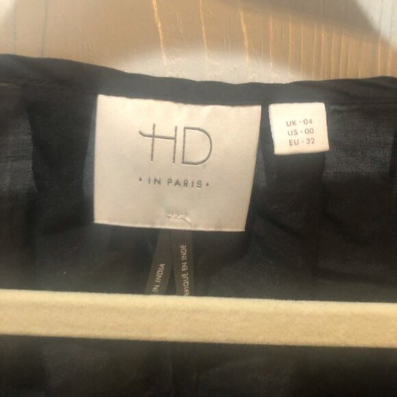 Black HD In Paris Anthro Sheer Puff Sleeve Mini Dress Size 00 - Picture 2 of 3